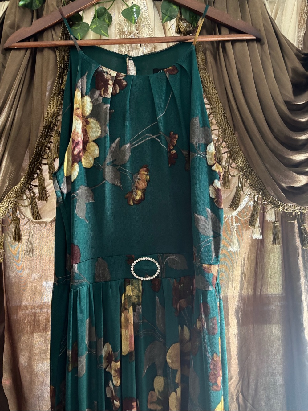 Alexa B Petite Floral Mesh Maxi Dress Green Gold Size 10P